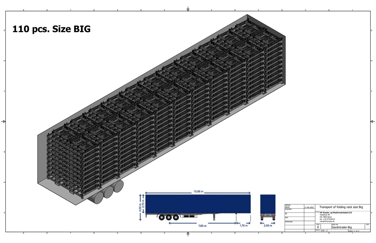 Transportlayout-Vorschau für Klapp-L-Rack Größe Groß
