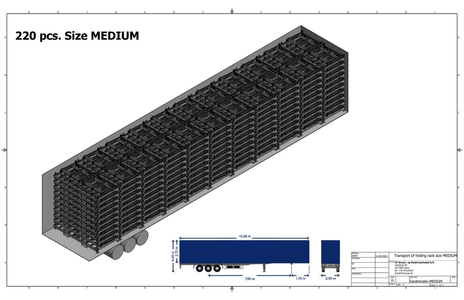 Transportlayout-Vorschau für Klapp-L-Rack Größe Medium