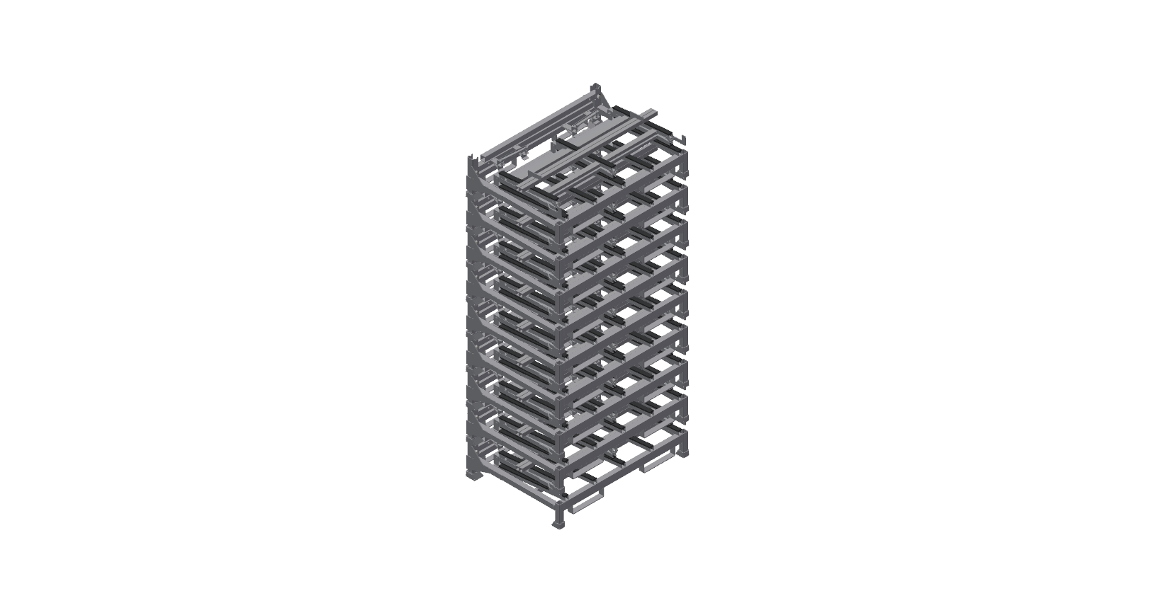 Mehrere zusammengeklappte L-Klappregale (Stacking L-Folding Racks) kompakt gestapelt